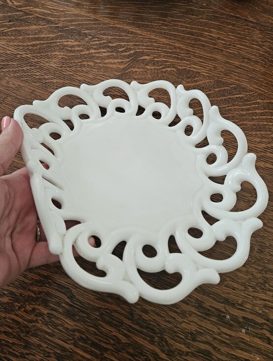 Fostoria Other - Fostoria Monroe Vintage Milk Glass Oval Bowl Reticulated Lace Scroll Approx 11"